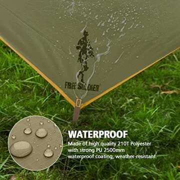 FREE SOLDIER Waterproof Portable Tarp Multifunctional Outdoor Camping Traveling Awning Backpacking Tarp Shelter Rain Tarp (Brown 10×10.5ft)