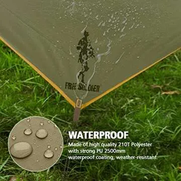 FREE SOLDIER Waterproof Portable Tarp Multifunctional Outdoor Camping Traveling Awning Backpacking Tarp Shelter Rain Tarp (Brown 10×10.5ft)