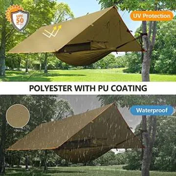 FREE SOLDIER Waterproof Portable Tarp Multifunctional Outdoor Camping Traveling Awning Backpacking Tarp Shelter Rain Tarp (Brown 10×10.5ft)