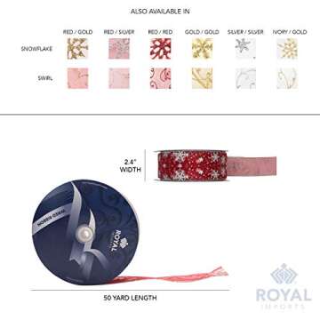 Royal Imports Organza Glitter Wired Sheer Christmas Ribbon - 2.5" (#40) Snowflake Design for Floral, Craft, Holiday Decoration, 50 Yard Roll (150 FT Spool) - Ivory with Gold Edges