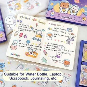 Cute Stickers Waterproof Water Bottle Laptop Scrapbook Vinyl Stickers Aesthetic Kawaii Clear Stickers Packs for Journaling Gifts for Kids Girls Boys, Pack of 1000 Pcs/100 Sheets (Space Star Travel)