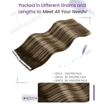 LaaVoo Human Hair Tape in Extensions Balayage Brown to Caramel Blonde with Brown Tape in Human Hair Extensions Tape in Hair Extensions Real Human Hair Skin Weft 20pcs 50g 16 Inch