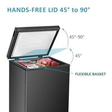 Saeoola Chest Freezer 3.5 Cu.Ft Small Deep Freezer With Adjustable Temperature,Top Door,Energy Saving,Freestanding Compact Mini freezer With Removable Basket,For Apartment/Garage/office/kitchen(Black)