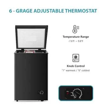 Saeoola Chest Freezer 3.5 Cu.Ft Small Deep Freezer With Adjustable Temperature,Top Door,Energy Saving,Freestanding Compact Mini freezer With Removable Basket,For Apartment/Garage/office/kitchen(Black)