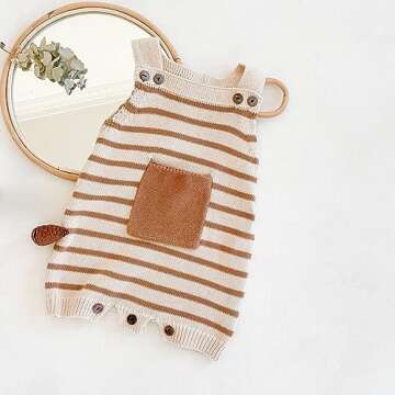 Simplee kids Baby Girls Knit Rompers Newborn Baby Striped Sleeveless Jumpsuit Outfits