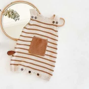 Simplee kids Baby Girls Knit Rompers Newborn Baby Striped Sleeveless Jumpsuit Outfits