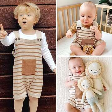 Simplee kids Baby Girls Knit Rompers Newborn Baby Striped Sleeveless Jumpsuit Outfits