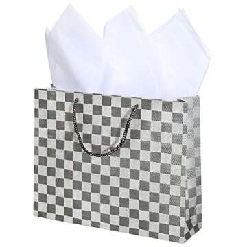 MyGift Versatile Glitter Checkerboard Gift Bags Set