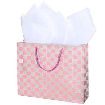 MyGift Versatile Glitter Checkerboard Gift Bags Set