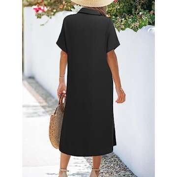 Zeagoo Womens Shirt Dress Summer Button Down Dress Swing Side Slit Midi Dresses with Pockets Black M