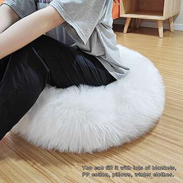 Asuprui Unstuffed Floor Pillow Meditation Cushion No Filler Large Floor Cushion for Sitting Fluffy Floor Seat Cushion Fuzzy Oversized Seat Pillow for Adult 24X24X6 Inches White Round Cover ONLY
