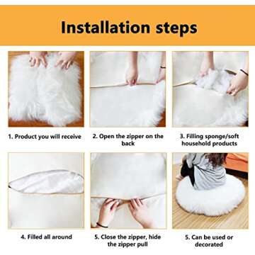 Asuprui Unstuffed Floor Pillow Meditation Cushion No Filler Large Floor Cushion for Sitting Fluffy Floor Seat Cushion Fuzzy Oversized Seat Pillow for Adult 24X24X6 Inches White Round Cover ONLY