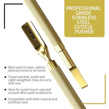 Utopia Care Cuticle Pusher Tool and Spoon Nail Cleaner - Professional Grade Stainless Steel Cuticle Remover and Cutter - Durable Manicure and Pedicure Tool - for Fingernails and Toenails (Gold)