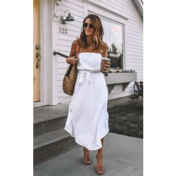 AOVDE Women's Dresses Summer Strapless Beach Party Dress Casual Off Shoulder Wrap Maxi Ruffle Long D...