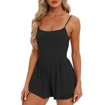 Beaully Women's Summer One Piece Sleeveless Rompers Spaghetti Strap Double Lined Shorts Overalls Jumpsuit 6110 Black XL