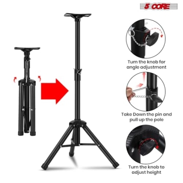 5 Core Speaker Stand Tripod Floor Heavy Duty Adjustable 24 to 36 Inch DJ Studio Short Monitor Stands Pole Mount - SS HD 1PK 3FT BLK WOB
