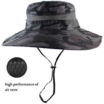 CAMOLAND Summer Fishing Sun Boonie Hat Camouflage Outdoor UV Protection Large Brim Bucket Safari Cap Breathable Mesh