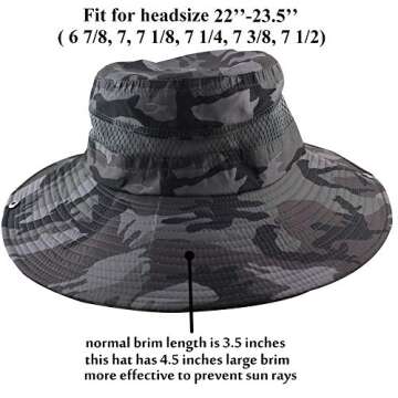 CAMOLAND Summer Fishing Sun Boonie Hat Camouflage Outdoor UV Protection Large Brim Bucket Safari Cap Breathable Mesh