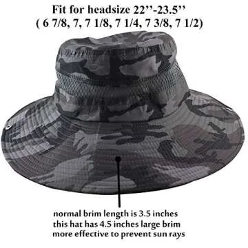 CAMOLAND Summer Fishing Sun Boonie Hat Camouflage Outdoor UV Protection Large Brim Bucket Safari Cap Breathable Mesh
