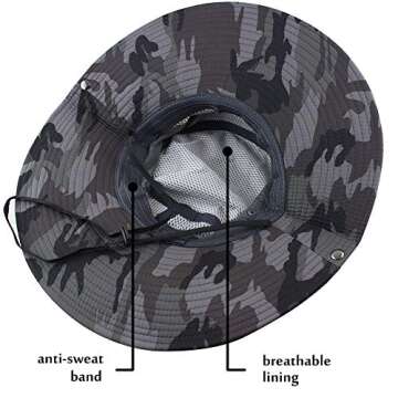 CAMOLAND Summer Fishing Sun Boonie Hat Camouflage Outdoor UV Protection Large Brim Bucket Safari Cap Breathable Mesh