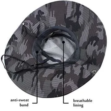 CAMOLAND Summer Fishing Sun Boonie Hat Camouflage Outdoor UV Protection Large Brim Bucket Safari Cap Breathable Mesh