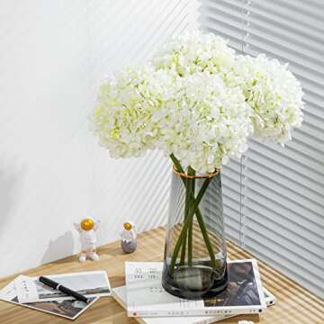 TOPIA High Details Hydrangea Silk Flowers (225 Petals of Each Flower), Artificial Hydrangea Flowers, White Silk Hydrangea Flowers Pack of 4 (Cream White)