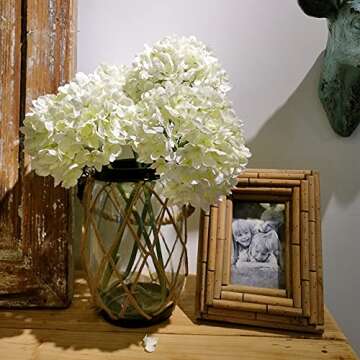 TOPIA High Details Hydrangea Silk Flowers (225 Petals of Each Flower), Artificial Hydrangea Flowers, White Silk Hydrangea Flowers Pack of 4 (Cream White)