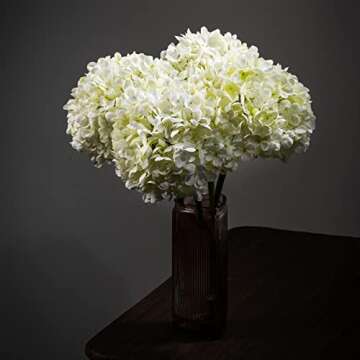 TOPIA High Details Hydrangea Silk Flowers (225 Petals of Each Flower), Artificial Hydrangea Flowers, White Silk Hydrangea Flowers Pack of 4 (Cream White)