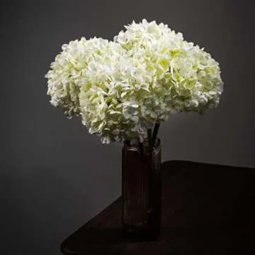 TOPIA High Details Hydrangea Silk Flowers (225 Petals of Each Flower), Artificial Hydrangea Flowers, White Silk Hydrangea Flowers Pack of 4 (Cream White)