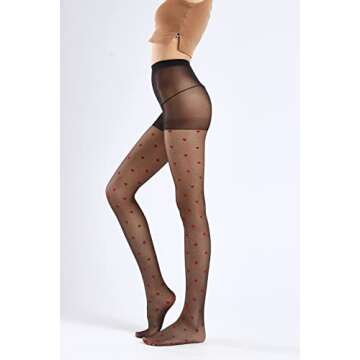 Sahabowi Women Pantyhose, Sheer High Waist Tights, Control Top Stockings, Super Elasticity&Thin (LW2022111246, Red Hearts Jacquard Black Silk, 1pc)