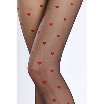 Sahabowi Women Pantyhose, Sheer High Waist Tights, Control Top Stockings, Super Elasticity&Thin (LW2022111246, Red Hearts Jacquard Black Silk, 1pc)