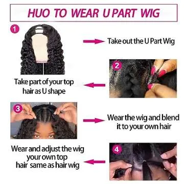 Lucasar Deep Wave U Part Wig 180% Density Glueless