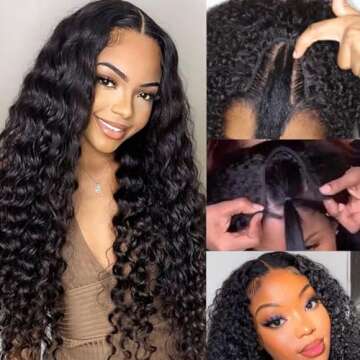 Lucasar Deep Wave U Part Wig Human Hair 4x2 inch, 180% Density Glueless Brazilian Human Hair Upart Wig No Sew in No Leave Out Lace Glueless Deep Curly Upgrade U Part Wigs Beginner Friendly(30inch)