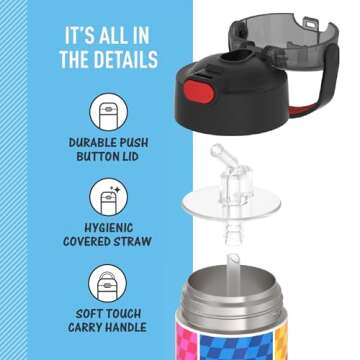 THERMOS FUNTAINER Water Bottle with Straw - 12 Ounce - Kids Stainless Steel Vacuum Insulated Water Bottle with Lid, Super Mario Brothers