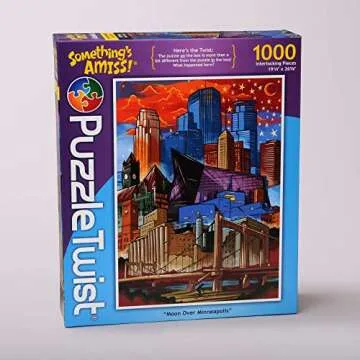 PuzzleTwist Jigsaw Puzzle | Moon Over Minneapolis | Something's Amiss! Series | 1000 Pieces | State Pride Family Pastime