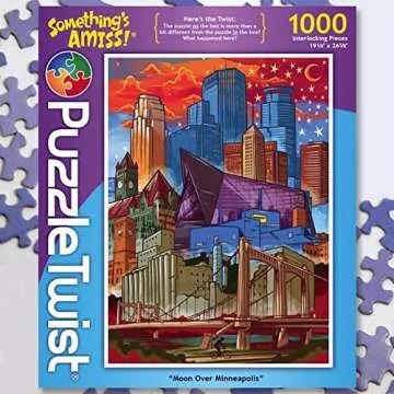 PuzzleTwist Jigsaw Puzzle | Moon Over Minneapolis | Something's Amiss! Series | 1000 Pieces | State Pride Family Pastime