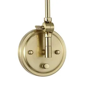 WINGBO Industrial Swing Arm Wall Sconce Set of 2, Adjustable Arm Metal LED Wall Sconce, Plug in/Hardwired Light Fixture for Bedroom Bedside Reading Living Room Hallway Dining Kitchen, Brass and White