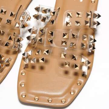 Women's Gold Spike Studded Slide Sandals for Summer