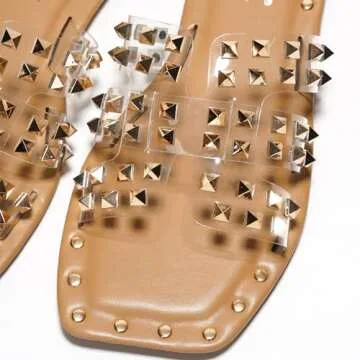 Women's Gold Spike Studded Slide Sandals for Summer