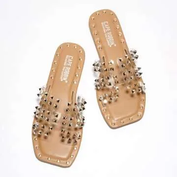 Women's Gold Spike Studded Slide Sandals for Summer