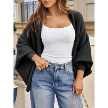 Saodimallsu Womens Open Front Cardigan Batwing Long Sleeve Shawl Chunky Knit Loose Fall Poncho Sweater Coats Black