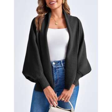 Saodimallsu Womens Open Front Cardigan Batwing Long Sleeve Shawl Chunky Knit Loose Fall Poncho Sweater Coats Black