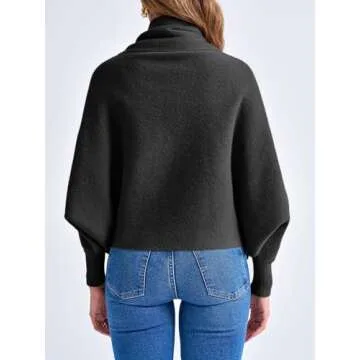 Saodimallsu Womens Open Front Cardigan Batwing Long Sleeve Shawl Chunky Knit Loose Fall Poncho Sweater Coats Black