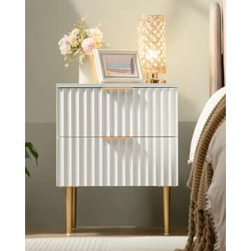 SICOTAS Modern Nightstand Set with 2 Drawers and Golden Legs
