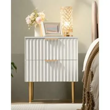 SICOTAS Modern Nightstand Set with 2 Drawers and Golden Legs