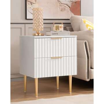 SICOTAS Modern Nightstand Set with 2 Drawers and Golden Legs