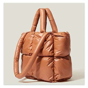 UniCloud Puffy Shoulder Bag for Women Warm Casual Padded Tote 2021 Winter (camel)