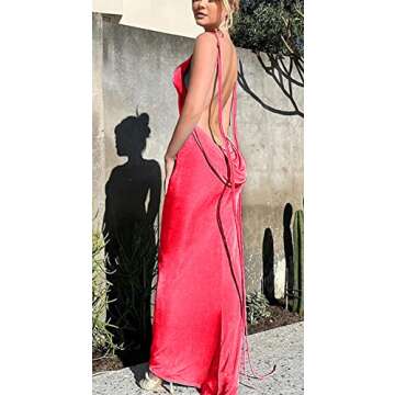 Vssjavun Women’s Summer Adjustable Straps Halter Sleeveless Backless Cowl Neck Sexy Pencil Formal ...