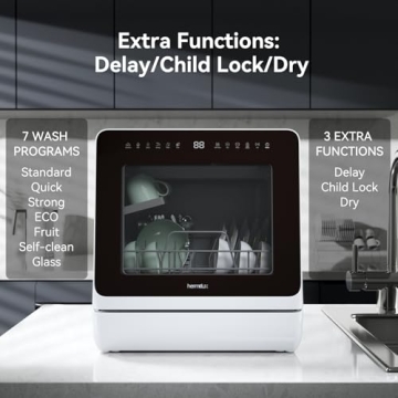 Hermitlux Portable Dishwasher 7 Programs No Hookup Needed