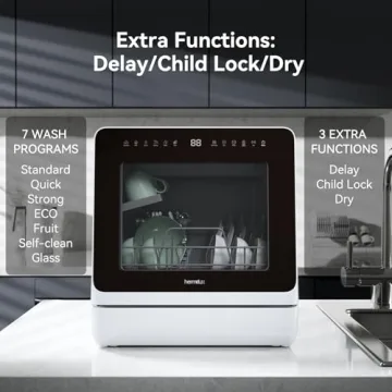 Hermitlux Portable Dishwasher 7 Programs No Hookup Needed